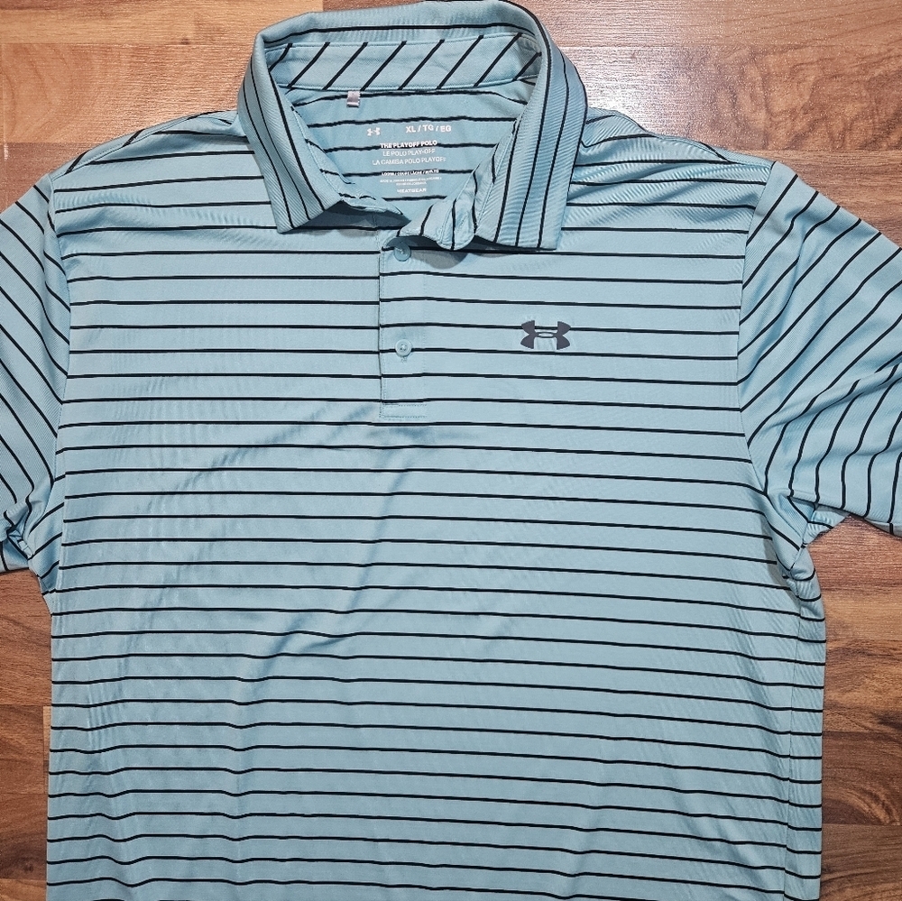 Under Armour Playoff Polo Golf Shirt Teal Stripe Men’s XL - Picture 3 of 7